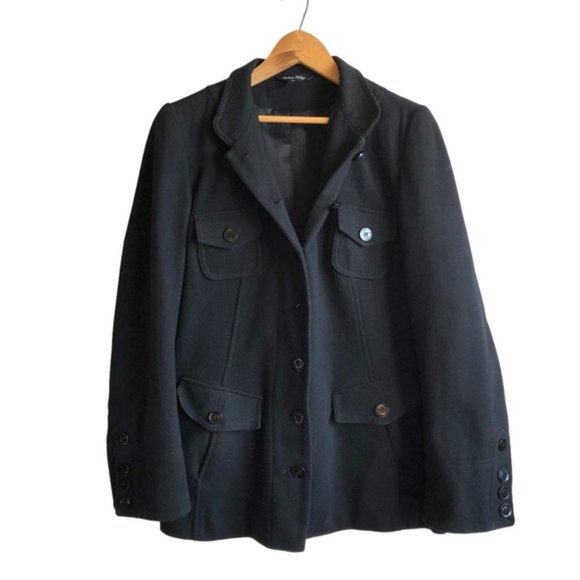 Vintage Le Chateau Button Up 90s Coat XL Black Wool Blend - Picture 1 of 16